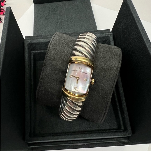 David Yurman Diamond Waverly MOP Cuff Bracelet Watch .925/18K Gold - Picture 11 of 11